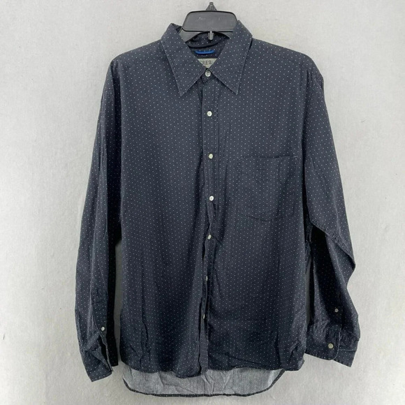 J.Crew Button-Up Shirt Men's Sz M Gray Polka Dot Collared High-Low Hem - Picture 1 of 11